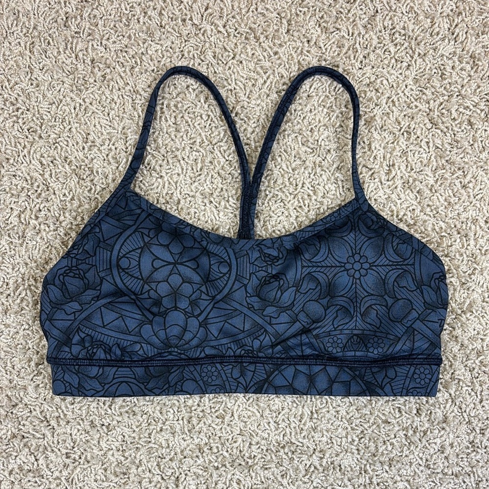 Lululemon blue black flow y bra sz 8